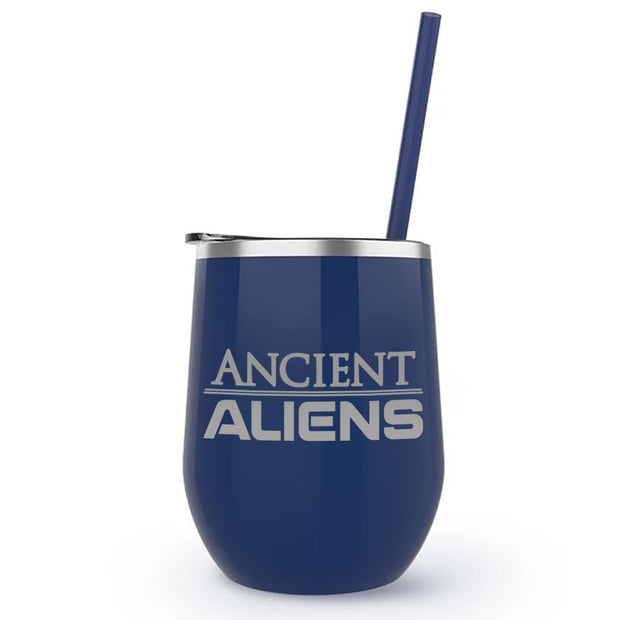 Ancient Aliens Logo Laser Engraved Wine Tumbler with Straw