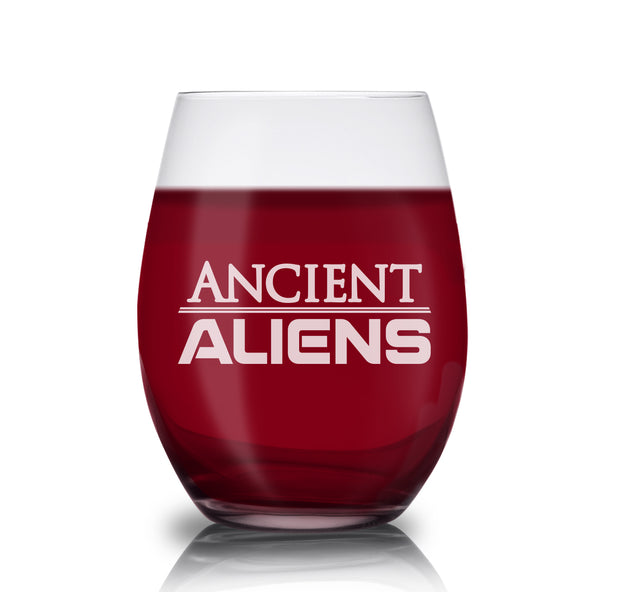Ancient Aliens Logo Laser Engraved Stemless Wine Glass