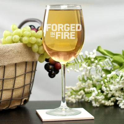 Forged in Fire Logo Laser Engraved Wine Glass