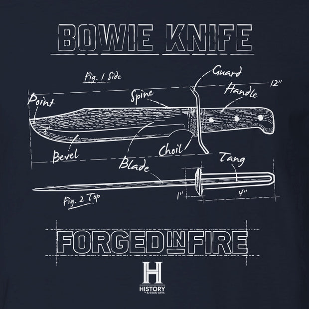 Forged in Fire Bowie Knife Blueprint Adult Short Sleeve T-Shirt