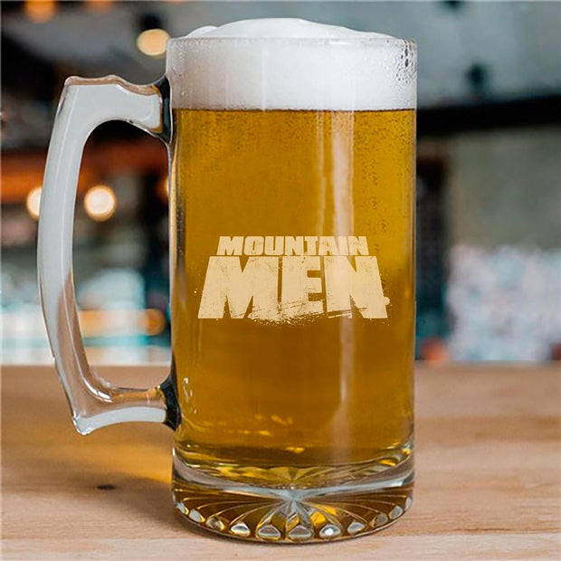 Mountain Men Etched 25 oz Beer Glass
